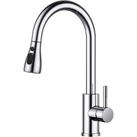 Kitchen sink mixer tap with 3 spray patterns, single-handle swivel kitchen tap in stainless steel for standard UK fittings, polished chrome