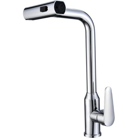 Kitchen sink mixer tap with pull-out sprayer, single swivel handle, 3-function stainless steel kitchen tap for standard UK fittings, polished chrome