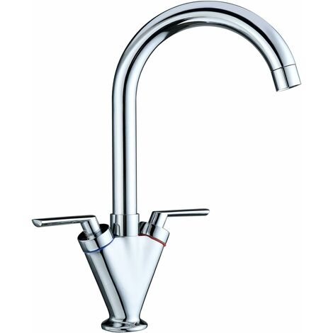 Kitchen Sink Mixer Taps Monobloc Swivel Spout Chrome Brass Dual Lever with Hose