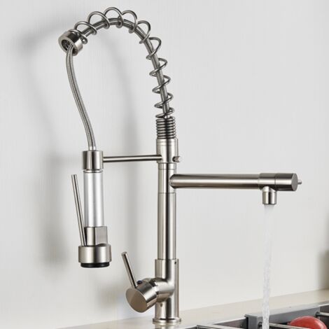 Kitchen Sink Mixer Taps Pull Down Spray Spout Brass Monobloc Kitchen Tap Chrome with Pull Out Spray High-Arch Spout Kitchen Tap