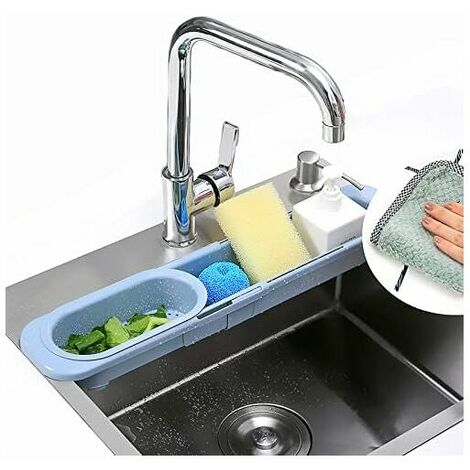 Kitchen Sink Organizer with Extendable Telescopic Stand and Sponge Holder (Grey)