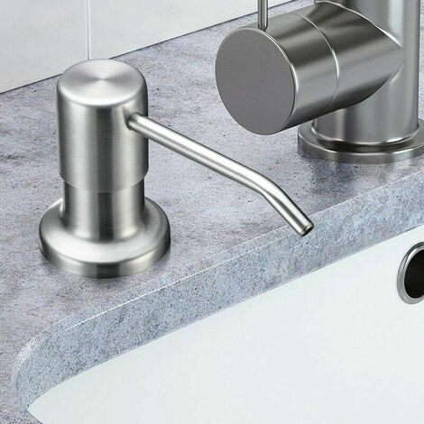 Kitchen Sink Soap Dispenser, Stainless Steel (Brushed Nickel), for Dish Soap or Hand Soap, Top Refill, Countertop Built-In, Fits 1-1.2 Inch Hole