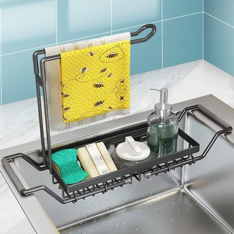 Kitchen Sink Storage, Sink Organizer, Stainless Steel Sink Drainer, Sponge Holder Kitchen Accessory Soap or dishcloths, Telescopic Sink Storage