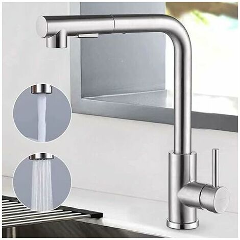 Kitchen Sink Tap with Pull Out Spray, Kitchen Faucet Mixer with 2 Water Modes Stream and Spray, Single Handle Stainless Steel, 360  Swivel Kitchen Sink Mixer Tap (Brushed Nickel)