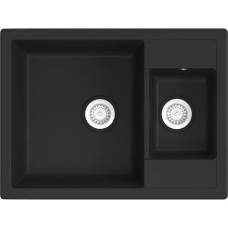 Kitchen Sink with Overflow Hole Double Basins Black Granite vidaXL