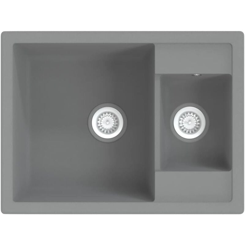 Vidaxl - Kitchen Sink with Overflow Hole Double Basins Grey Granite - Grey