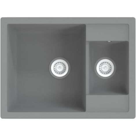 Kitchen Sink with Overflow Hole Double Basins Grey Granite