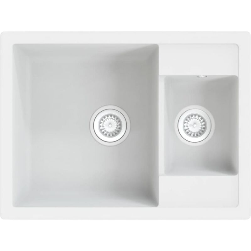 vidaXL Kitchen Sink with Overflow Hole Double Basins White Granite - White