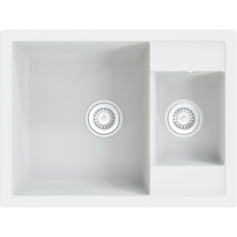 Kitchen Sink with Overflow Hole Double Basins White Granite