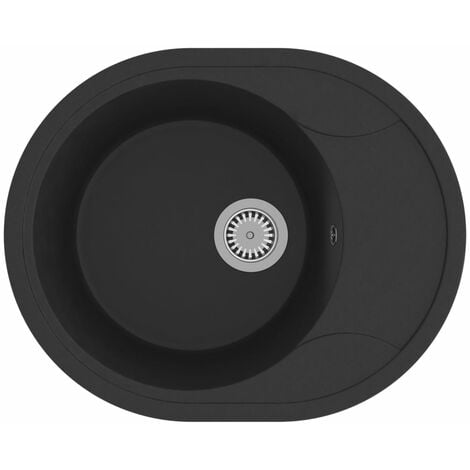 Kitchen Sink with Overflow Hole Oval Black Granite