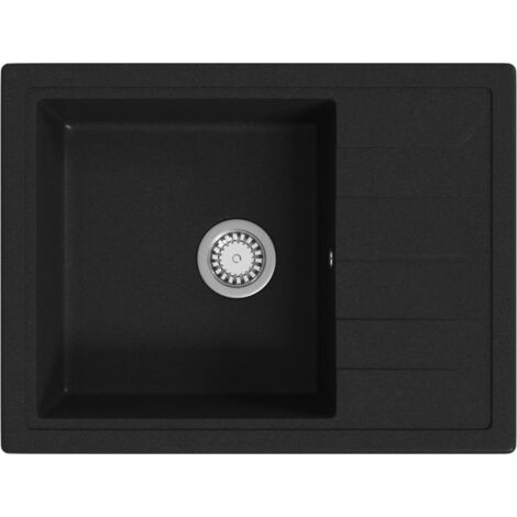 Kitchen Sink with Overflow Hole Oval Black Granite