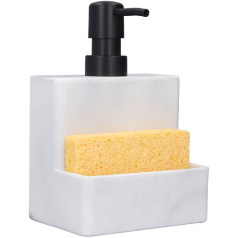 Kitchen Soap Dispenser Set 300ml Modern Marble Look Large Capacity Soap Pump Dispenser with Sponge Holder for Kitchen Sink Bathroom Countertop