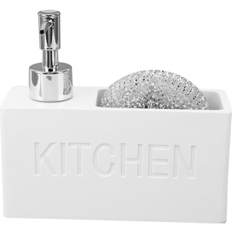 Kitchen Soap Dispenser with Sponge Holder Press Type Dish Soap Dispenser Pump Bottle with Steel Sponge for Kitchen Bathroom