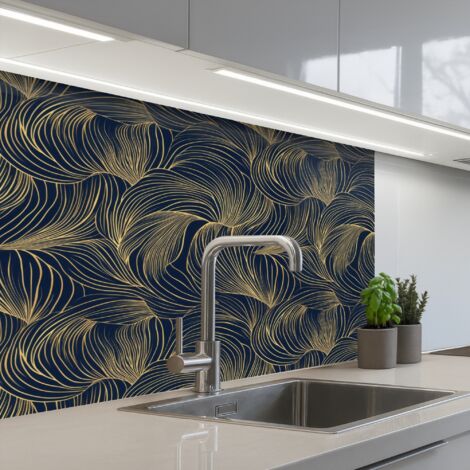 Kitchen Splashback Abstract - Lines - Blue - Gold 80x60 cm