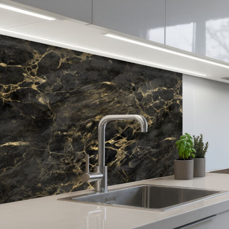 Kitchen Splashback Black - Marble - Gold - Nerf 80x60 cm