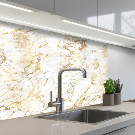 Kitchen Splashback Gold Splash - White - Marble 80x60 cm