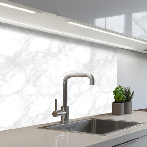 Kitchen Splashback Minimalist - White - Gray veins 80x60 cm