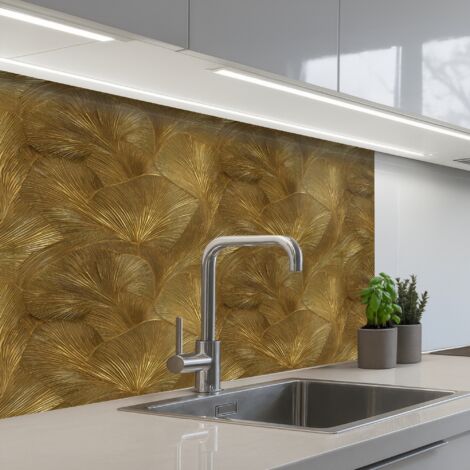 Kitchen Splashback Organic - Lines - Gold 80x60 cm