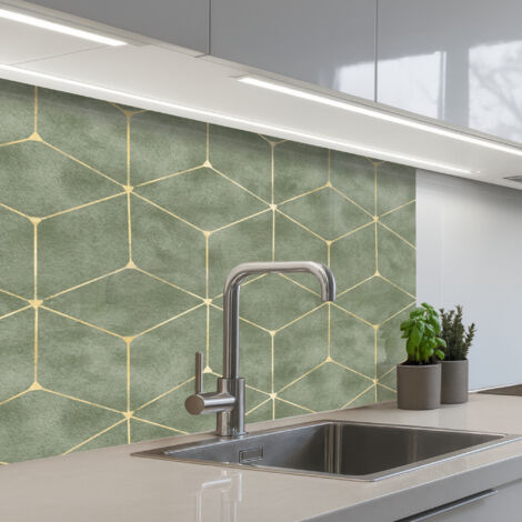 Kitchen Splashback Subtle - Geometric - Gold - Green 80x60 cm