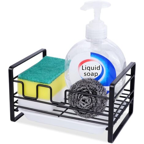 Kitchen Sponge Holder for Sink, 304 Stainless Steel Sponge Kitchen Countertop Organizer with Removable Sponge Drain Tray