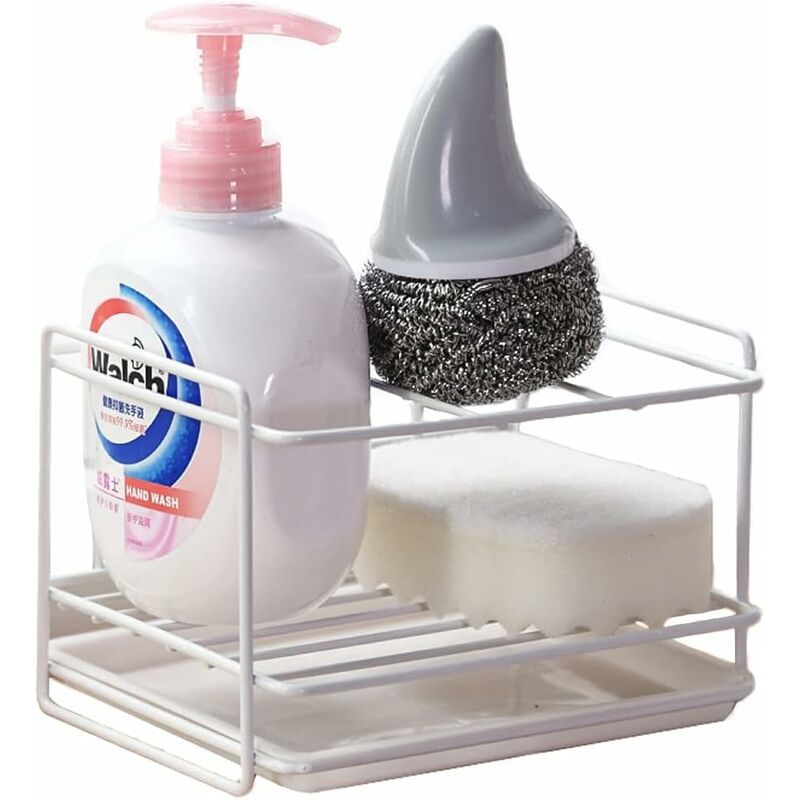 Kitchen Sponge Holder Sink Storage Iron Sponge Holder Basket Utensil Holder Cleaning Cloth and Brushes Dish Soap Holder Soap Holder(White)