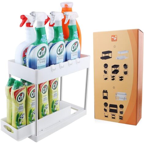 Kitchen Storage, Kitchen Storage and Organization, Bathroom Storage, Bathroom Shelf, Kitchen Spice Rack, 2 Tier Pull Out Under Sink Storage(White)