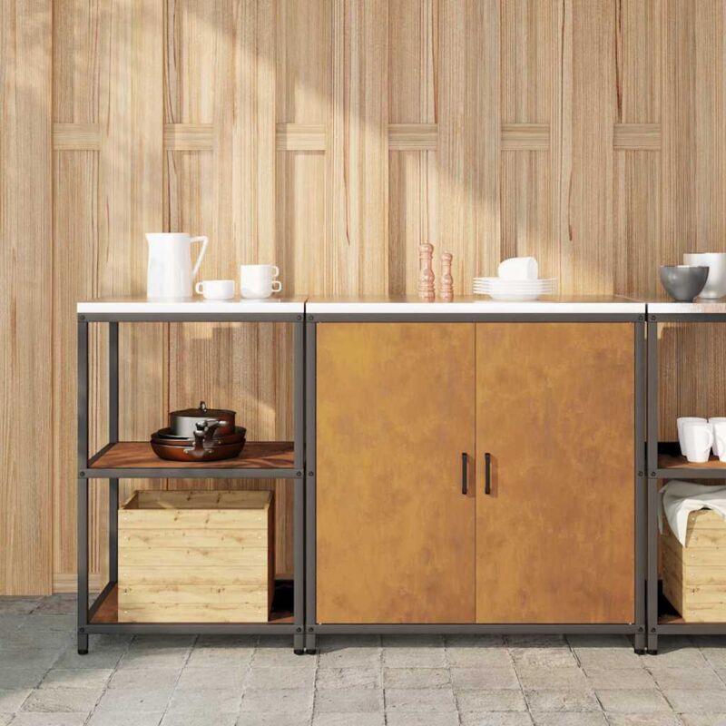 Kitchen Storage Set With Shelf 2 Pcs Rusty Weathering Steel Vidaxl