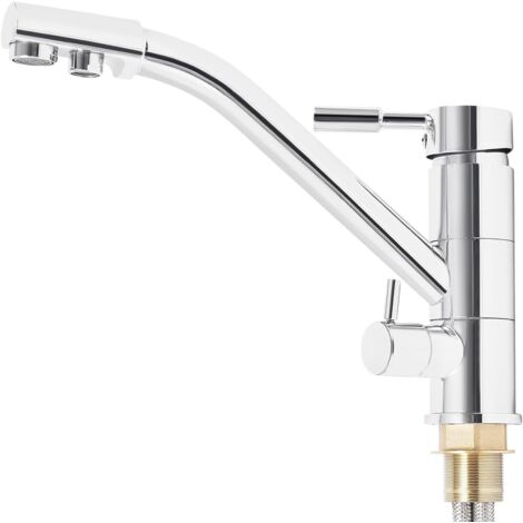 Kitchen Tap 3-Way Water Filter Tap, 3 in 1 Mixer Tap Filter System, Brass, Chrome, Silver