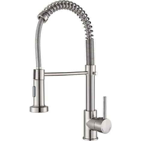 Kitchen Tap Brushed Nickel Double Spray Pattern Single Lever 360° Swivel High Arc with UK Standard Fittings Brass Kitchen Sink Tap