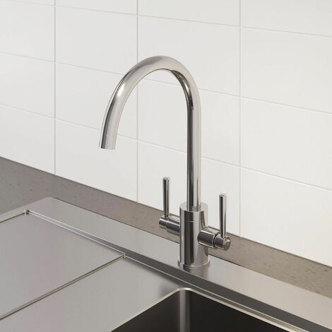 ARTIKITCH Kitchen Tap Dual Twin Lever Modern Mono Sink Mixer Hot Cold Faucet - Lugano Chrome Finish