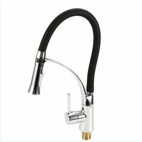 Kitchen tap, kitchen mixer with pull-out spray, 360° rotatable, 2 nozzles, black