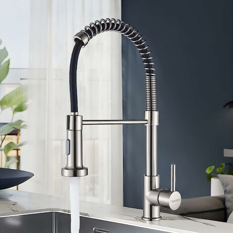 Kitchen Tap with Pull Down Lead-Free Spring Kitchen Sink Mixer tap Solid Brass Single Handle Single Hole 360° Swivel Sprayer Mixer Tap Cold and hot Fittings