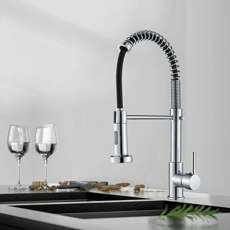 Kitchen Tap with Pull Down Sprayer,High Arc Gooseneck Kitchen Sink Faucet, Single Handle Stainless Steel Mixer Tap(chrome plated)