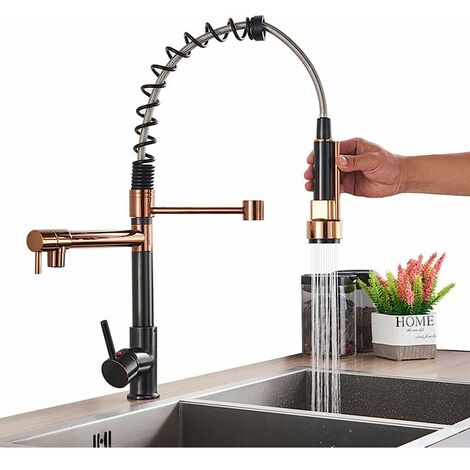 Kitchen Tap,Kitchen Taps with Pull Out Spray,3 modes Kitchen Taps Mixer Wtih 360 ° Rotating Nozzle,304 Stainless Steel Kitchen Taps with Pull Out Spray,black and gold Kitchen Tap Spray Head