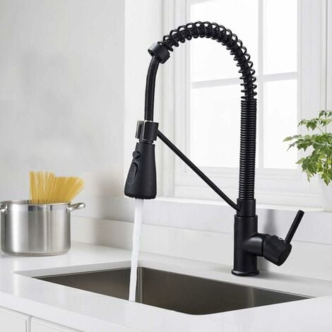 ZAMERY Kitchen taps Black Pull Down Kitchen Sink Mixer Tap 360 ° Swivel Spout Modern Solid Brass Single Handle 1-Hole Deck Mounted