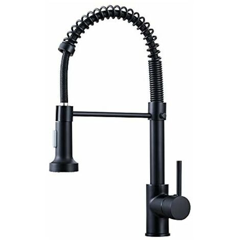 Kitchen Taps with Pull Down Sprayer, Kitchen Sink Taps, Brass Black Single Handle Single Lever High Arc Spring tap(Matte Black)