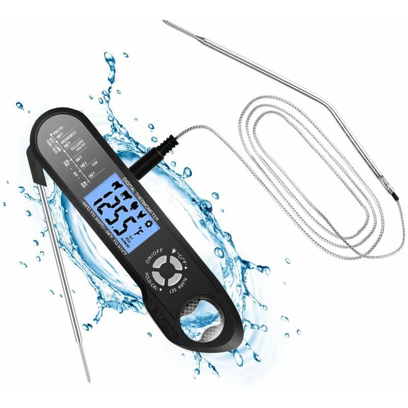 Groofoo - Kitchen Thermometer, with Dual Probe & Long Wire lcd Instant Read Electronic Cooking Thermometer, for Cooking in Kitchens, bbq, Liquid,