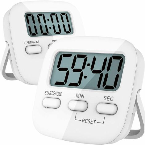 White,Orange 2 Pack Small Digital Timer for Cooking with Big Digits and Loud Ring Countdown Clock 