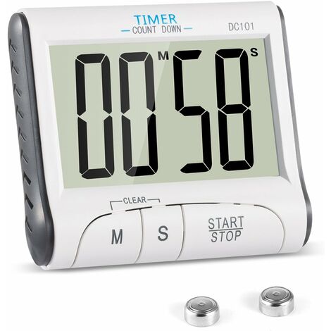 Kitchen Timer, Electronic Magnetic Digital Kitchen Timer 24H Digital Kitchen Timer with Audible Alarm LCD Screen Countdown Magnetic Holder - White