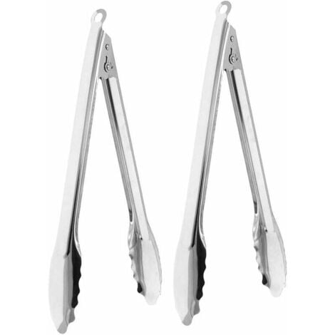 Kitchen Tongs for Cooking, Grilling and Barbecue, 2 Pack Large Thickening Locking Stainless Steel Tongs for Grilling and Barbecue (Silver, 12 Inch)