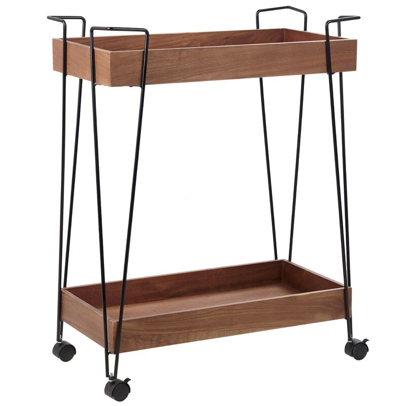 Kitchen Trolley Shelves Metal Construction Wheels Black and Dark Wood Balme