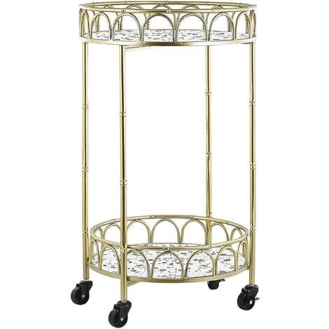 Kitchen Trolley Wheeled Bar Cart Glamour Style Terrazzo Effect Top Gold Shafter