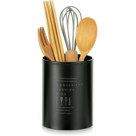 Kitchen Utensil Cutlery Tray: Black Coated Dish Drainer Vintage Nordic Style Vertical Cutlery Holder Sturdy and Durable Stainless Steel Kitchen Utensils with Matte Surface for Utensil Storage