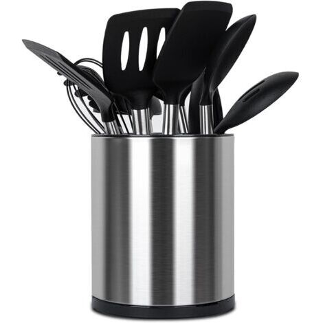 Kitchen Utensil Holder, 360° Rotating Utensil Rack, Large Kitchen Storage Organizer, 3-Compartment Utensil Holder