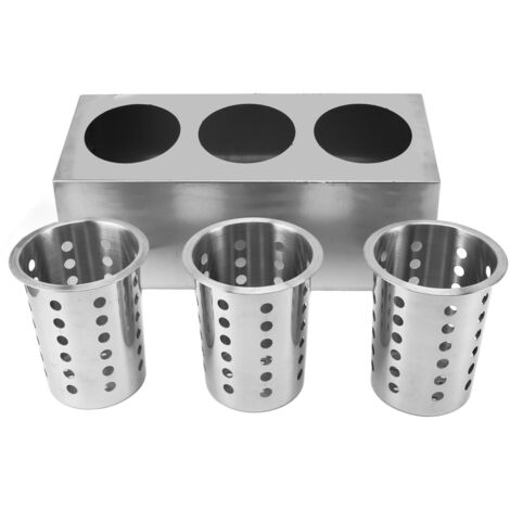 Kitchen Utensil Holder Multi Functional Non Slip Bottom Stainless Steel Knife Fork Storage Bucket 3 Holes