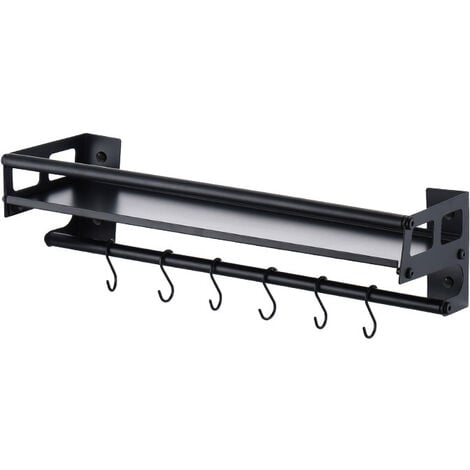 Kitchen Utensil Holder with 8 Hooks, Glue/Drill, 2 Ways to Install Kitchen Utensil Storage Holder, 40cm Wall Mounted Kitchen Utensil Organizer Rack