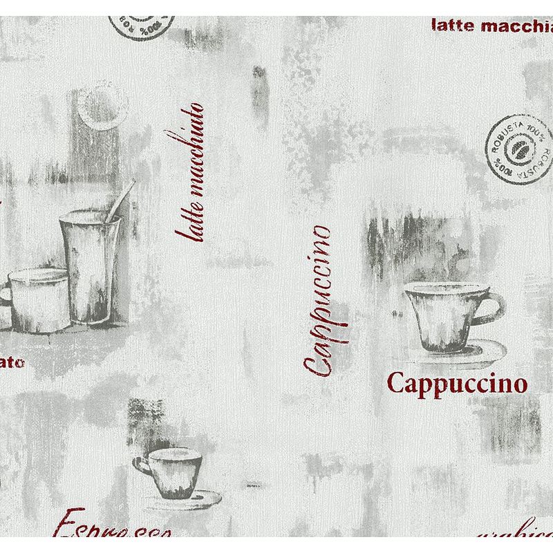 Erismann - Grey Red Coffee Cup Wallpaper Typography Kitchen Textured Paste Wall Vinyl p+s