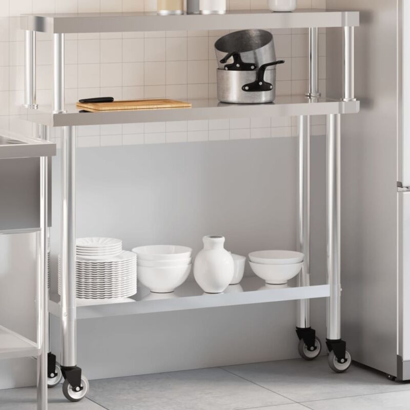 Vidaxl - Kitchen Work Table with Overshelf 110x30x120 cm Stainless Steel