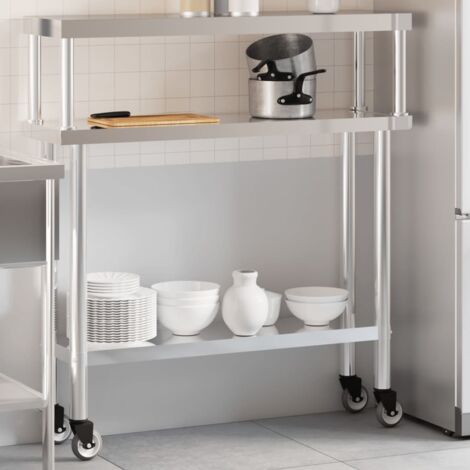 Kitchen Work Table with Overshelf 110x30x120 cm Stainless Steel vidaXL