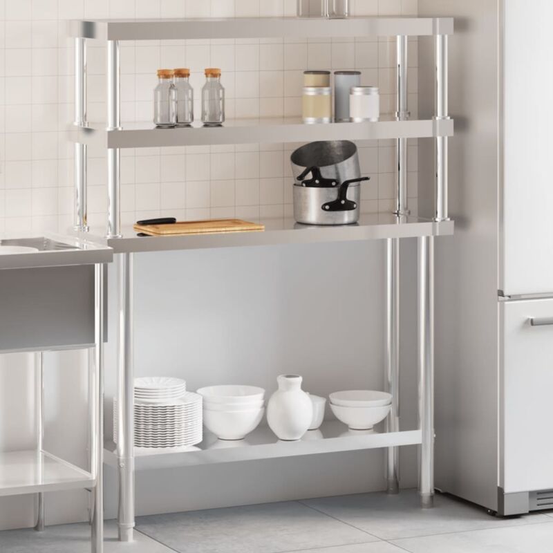 Vidaxl - Kitchen Work Table with Overshelf 110x30x150 cm Stainless Steel